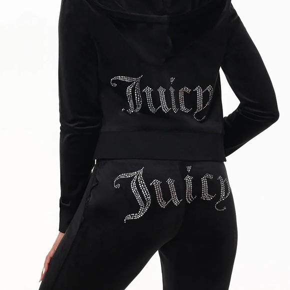Juicy Couture Pants - Juicy Couture OG BIG BLING VELOUR TRACK PANTS Black